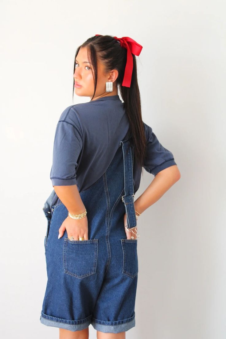 The Alicia Denim Overalls – Hazel Boutique Medium Wash Short Length Cotton Overalls, Denim Blue Shortalls, Denim Overalls With Relaxed Fit And Short Sleeves, Casual High Rise Denim Blue Shortalls, Denim Blue Shortalls With Pockets, Cotton Cutoff Shortalls With Pockets, Denim Blue Short Length Shortalls, Dark Wash High Rise Denim Shortalls, High Rise Dark Wash Denim Shortalls