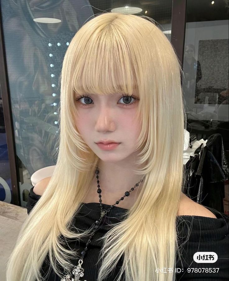 Asian Hairstyle, Hime Cut, Blonde Asian, Blonde Hair With Bangs, Blonde Hair Girl, Kawaii Hairstyles, Pretty Hair Color, Asian Hair, Hair Inspiration Color