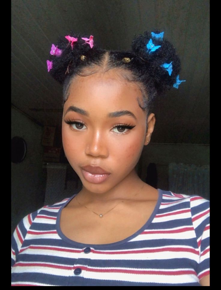 Butterfly Hair Clips Black Women, Butterfly Clips Black Women, Buns With Butterfly Clips, How To Style Short Virgin Hair, How To Style Butterfly Clips Short Hair, Butterfly Clips On Braids, Butterfly Clips Natural Hair, Butterfly Clips In Braids, Butterfly Clips In Hair