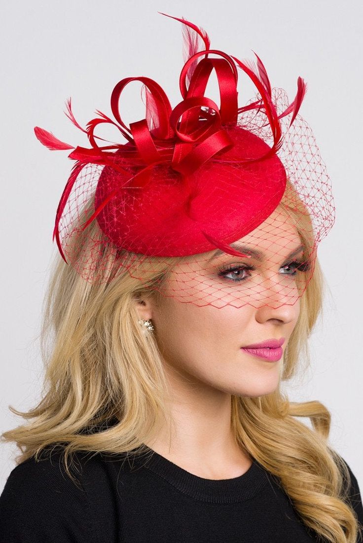 Felt Fascinator, Red Fascinator, Derby Outfits, Unique Hair Accessories, Red Hat Society, Spring Hair, Fascinator Headband, Birdcage Veil, Derby Party