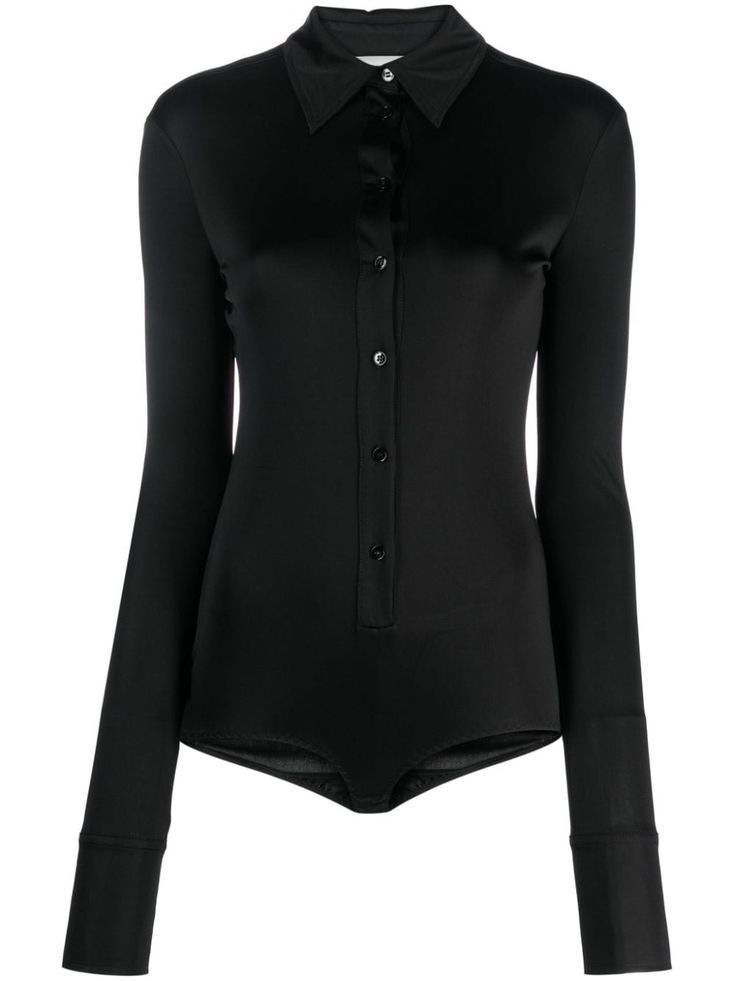 black classic collar front button fastening long sleeves straight hem Mc Clothes, Buttoned Shirt, Black Button, Button Shirt, Leotards, Aesthetic Clothes, Black Shirt, Top Shirt, Top Brands