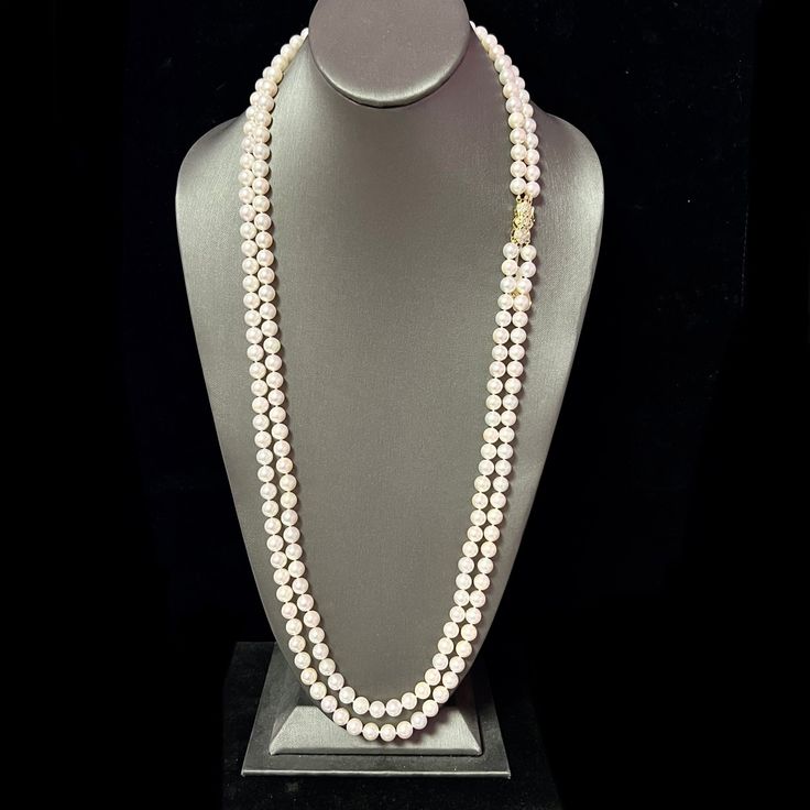 Akoya Pearl Diamond Necklace 32-34 14k Y Gold 8 mm Certified $14,750 221272 - Certified Fine Jewelry Timeless Double Strand Jewelry For Formal Occasions, Luxury Formal 14k Stamped Necklaces, Luxury Double Strand Necklace For Formal Occasions, Classic Long Single Strand Necklace, Formal 14k Gold Necklace With High Luster, Formal Yellow Gold Rondelle Jewelry, Formal 14k Gold High Luster Necklace, Formal White Gold 14k Stamped Necklace, Formal Fine Jewelry Double Strand Necklace