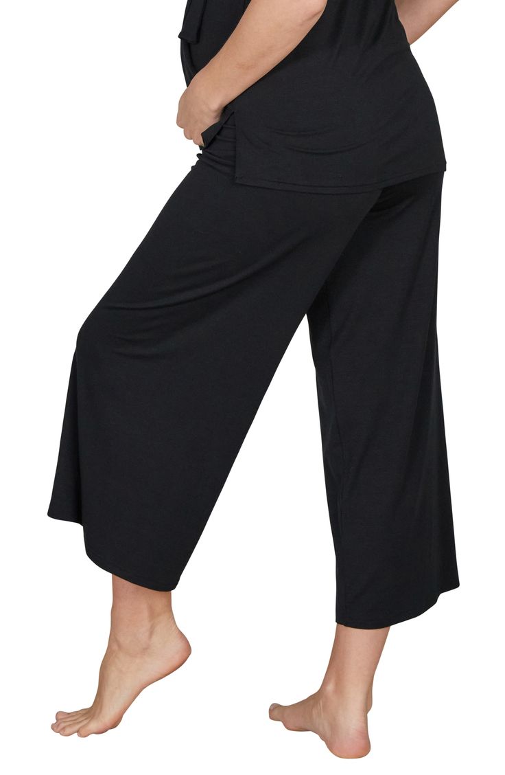 A high wide waistband supports your bump and postpartum figure in these supersoft ankle pants finished with breezy legs. 96% lyocell, 4% elastane Machine wash, dry flat Imported Pilates Pants With Elastic Waistband And 4-way Stretch, Elastic 4-way Stretch Pants For Pilates, Elastane Yoga Pants With Pockets For Loungewear, Athleisure Comfort Stretch Bottoms For Relaxation, Versatile Elastane Yoga Pants For Loungewear, Wide Leg Elastane Yoga Pants For Loungewear, Versatile Relaxed Fit Elastane Pants, Comfort Stretch Ankle-length Yoga Bottoms, Athleisure Bottoms With 4-way Stretch And Wide Waistband