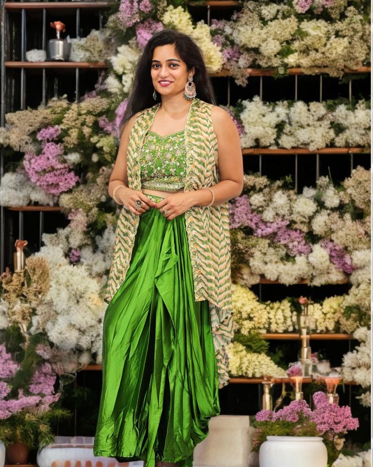 Elegance personified in a stunning Glamorous Cowl style skirt and  Emroidery top with Cute shrug short style for wedding reception and Partywear dress  size 38 & 40. occasion: Reception , Mehendi, wedding    #PartywearGown #GlamorousEvening #PartyFashion #NightToRemember #DazzlingElegance #siyarasfashionhouse Short Shrug, Stil Rock, Mehendi Wedding, Style For Wedding, Partywear Dresses, Party Wear Gown, Party Mode, Style Skirt, Party Fashion