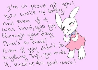 a drawing of a bunny with a poem written in it's ear and the words i'm so proud of you