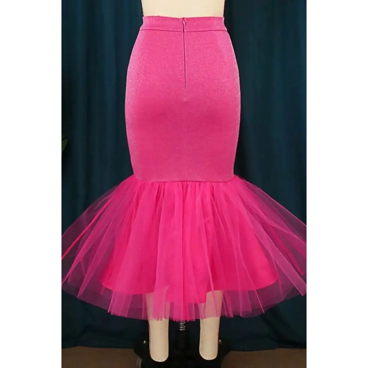 Elevate your wardrobe with this flirty, flared midi skirt that shows off your curves and brings a fierce flair to any ensemble! Featuring a high-waisted fit with a zip-up closure, this statement skirt is sure to turn heads - even when you don't mean to! Let your skirt do the talking. #YouCarryTheSkirt Ships Worldwide Decoration Zip Up Fabric Slight Stretch Fabric Type Blended fabrics , Mesh Material Polyester Type Skirt Pattern Type Patchwork Season Summer Chic Non-stretch Tulle Skirt, Non-stretch Tulle Skirt For Party, Non-stretch Tulle Party Skirt, Pink Stretch Pencil Skirt For Party, Non-stretch Midi Skirt For Party, Trendy Fitted Flare Skirt, Chic Non-stretch Pink Skirt, Non-stretch Midi Length Skirt, Fitted Midi Length Skirt For Date Night