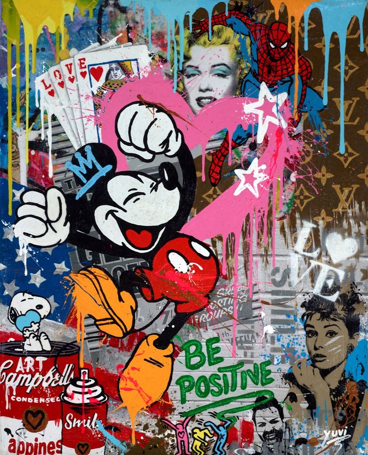 Positivity Original Artwork by Urban Artist Yuvi Pop Graffiti, Banksy Prints, Disney Diy Crafts, Disney Character Art, Cartoon Drawing Tutorial, Graffiti Artwork, Banksy Canvas, Graffiti Cartoons, Disney Sketches