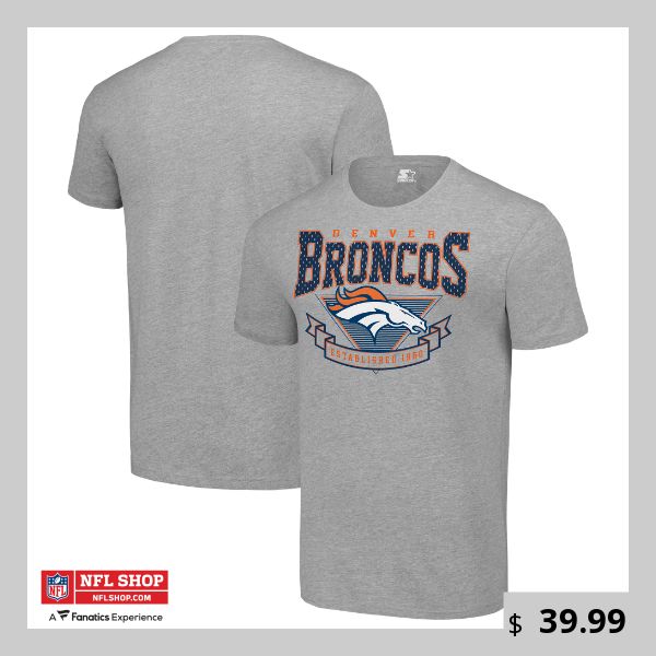 a gray denver football t - shirt with the team's logo on it