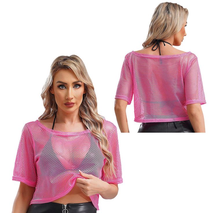 Womens Mesh Fishnet Tank Crop Tops Net See Through Club Short Sleeve T-Shirts | eBay Fishnet Shirt, Pink Fishnets, Fishnet Crop Tops, Neon Color, Care Bears, Cropped Tank Top, Womens Clothing Tops, Bears, Crop Top