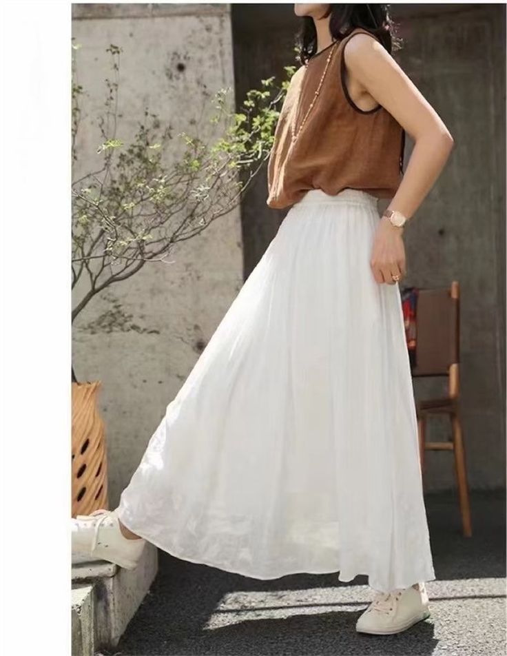 Product information: Material:Ramie Style:Fashion simple Features:Solid color Colour:White Packing list: Skirt*1 Product Image: Color Skirt, Beach Skirt, Mesh Skirt, Dark Fashion, White Skirts, Aesthetic Outfits, Packing List, Product Information, Simple Style