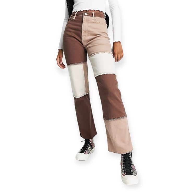 Ultra High-Rise Brown Patchwork Dad Jeans Designed In An Ultra-Comfortable, Loose Fit That's Relaxed From Hip To Ankle, These Dad Jeans Feature Vintage Stretch Denim With Patchwork Detailing. Ultra High-Rise Waist. Imported. Body:99% Cotton, 1% Elastane Machine Wash Cold Separately, Remove Promptly Do Not Bleach Tumble Dry Low, Remove Promptly Warm Iron If Needed Do Not Dry Clean Condition Actual Product Colors May Vary From Images Shown Due To Different Viewing Devices And Lighting. Retail Pric Chic Brown Spring Jeans, Trendy Fitted Cream Jeans, Beige Patchwork Pants For Spring, Brown Denim Pants For Spring, Fall Cream Denim Bottoms, Mid-rise Cream Denim Bottoms, Cream Denim Jeans Relaxed Fit, Cream Relaxed Fit Denim Jeans, Brown Relaxed Fit Trendy Jeans