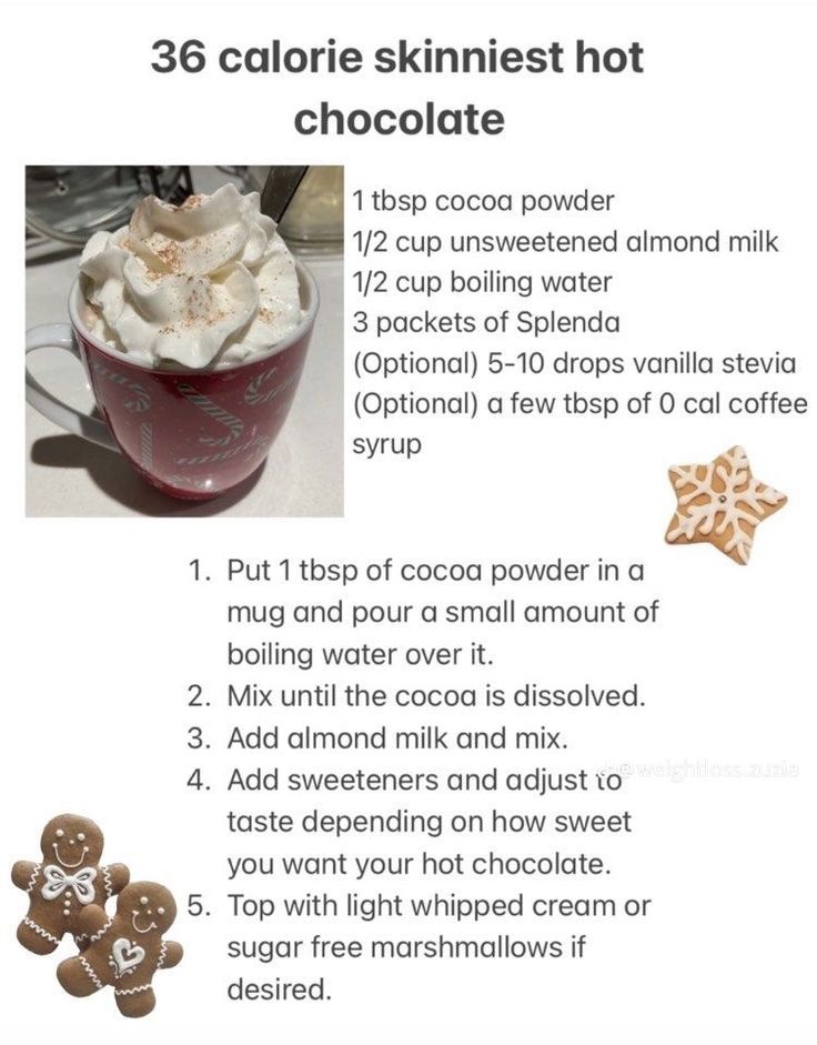 a recipe for hot chocolate with whipped cream and cookies in the bottom right hand corner