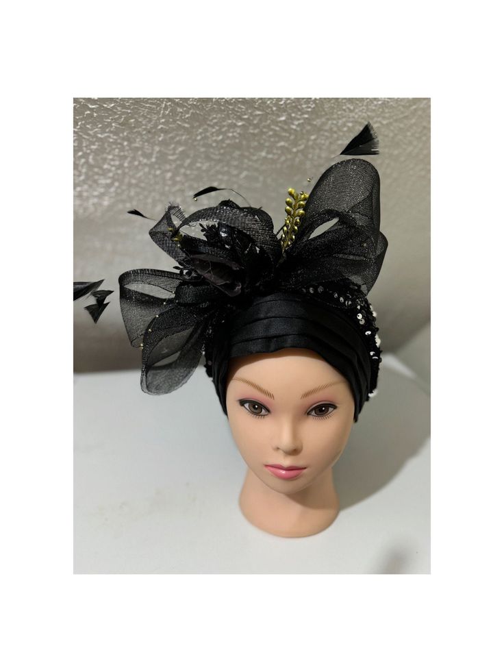 Black fascinators with feathers, polyester, gold beard, silver sequin, flower, ribbon, sinamay. Perfect and comfortable for a wedding, tea party or any other special occasion or event. Handmade & available in other colours. Gatsby Style Black Fascinator For Parties, Black Gatsby Style Fascinator For Party, Black Gatsby Fascinator For Parties, Elegant Party Costume Hats And Headpieces With Feather Trim, Black Gatsby Style Party Fascinator, Black Spring Party Headpiece, Black Headpieces For Spring Party, Spring Party Black Headpieces, Kentucky Derby Party Hat With Satin Bow