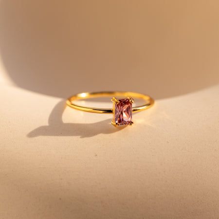 Pink Fine Jewelry Promise Ring, Elegant Pink Gemstone Ring, Pink Gold Everyday Jewelry, Elegant Blush Rings As A Gift, Elegant Stackable Rose Gold Birthstone Ring, Elegant Blush Ring For Gift, Elegant Blush Rings For Gifts, Elegant Blush Rings For Gift, Dainty Pink Stackable Rings For Wedding