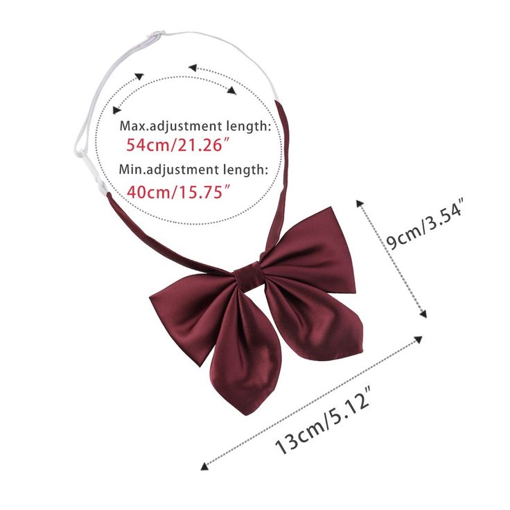 Material: Polyester. It is comfortable to wear and touch. Bowtie Size: 9 x 13 cm/3.54" x 5.12". Adjustable Neck Strap: 40 - 54 cm/15.75" - 21.26 ". Package includes 1*Bowtie. Perfect for attending a party, wedding, daily office work, or other occasions. Note: 1. The color isn't completely the same as the picture shown on the screen due to different screen displays and light brightness. 2. Please allow 1-2 cm slightly manual measurement deviation for the data. 3. The product is folded for special Solid Color Butterfly Knot Bow As Gift, Pre-tied Butterfly Knot Bow As Gift, Red Bow With Butterfly Knot For Party, Adjustable Pre-tied Decorative Bow, Red Satin Bow Tie Adjustable, Red Satin Standard Bow Tie, Adjustable Red Satin Bow Tie, Adjustable Red Satin Bow, Red Standard Tie Bow As Gift