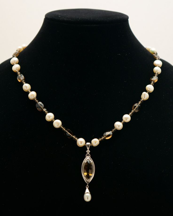 Pearl and Crystal Necklace with Silver, Topaz and Pearl Pendant.                     Length: 21 inch (53 cm) Pendant Height and Width : 2.4"x.5"( 5.5x1.4 cm). Elegant Crystal Necklaces With Pearl Pendant For Jewelry Making, Elegant Single Strand Crystal Necklace For Formal Occasions, Elegant Formal Crystal Pendant Necklace, Elegant Formal Single Strand Crystal Necklace, Faceted Long Necklace For Formal Occasions, Formal Faceted Pendant Necklaces, Classic Faceted Pendant Necklace, Formal Long Faceted Necklace, Faceted Silver Pearl Necklace For Gift