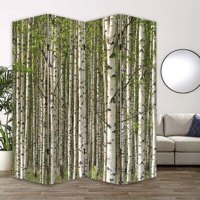 a room divider with trees in the background