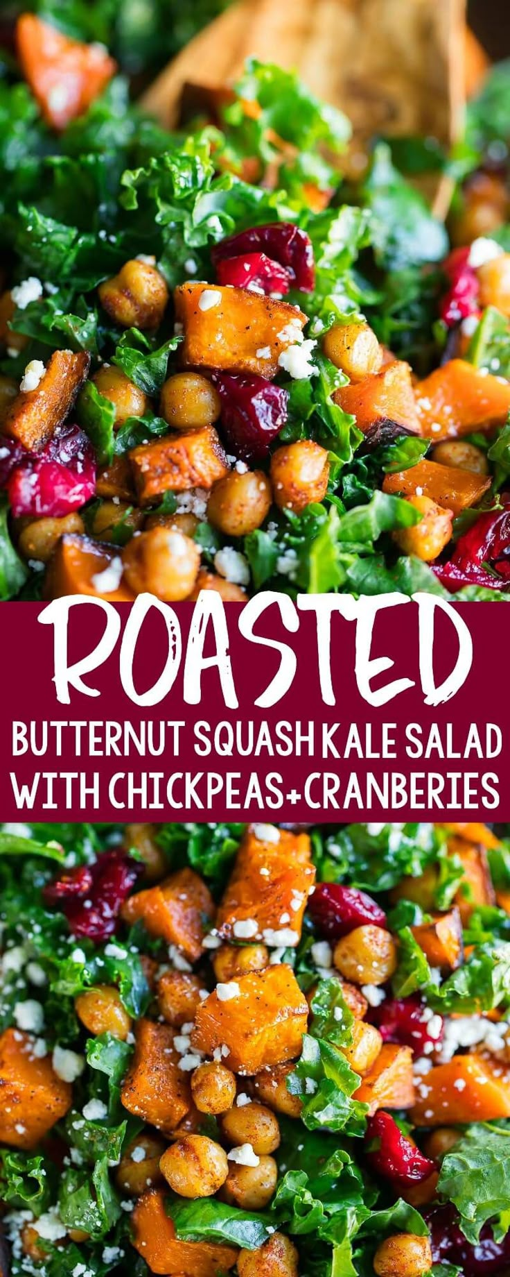 roasted butternut squash, kale salad with chickpeas and cranberries