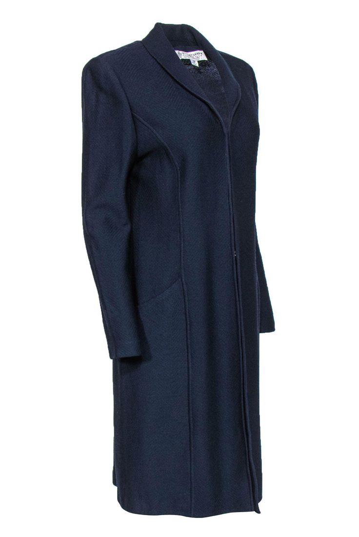 Go for a downtown classic with this long coat from St. John! Made with their signature knit, this shawl collar creation will seriously have you amped up with some sleek style when you pair this with your favorite slim jeans and heeled booties for a timelessly cool look. Size 10 No fabric content, most likely a wool blend Front hook closures Shawl collar Exterior pockets Textured knit Waist 36" Sleeve 24" Shoulder to hem 41" French Girl Chic, Longline Coat, Chic Shop, Sleek Style, Weekend Wear, Sleek Fashion, French Girl, Business Attire, Textured Knit