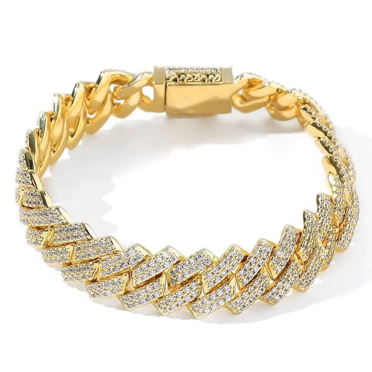 Shine with Laie everywhere you go! Shop now! The diamond prong cuban link bracelet is carefully worked out and looks exquisite. The double lock clasp is stable enough and can be adjusted easily. DETAILS Material: Environmental Copper + 14k real gold/white gold plating Finish: 5 times plating Stone Type: 3A+ Cubic Zirconia Length (inch): 7"/8"/9" Width (mm): 14mm Grab your iced out jewelry at prices that don't break the bank! Our pieces are very durable and timeless. They are guaranteed one-year Open Lock, Hip Hop Mode, Cuban Bracelet, Urban Jewelry, Diamond Bling, Rock Jewelry, Hip Hop Jewelry, Gold Bracelet Chain, Mens Jewelry Bracelet