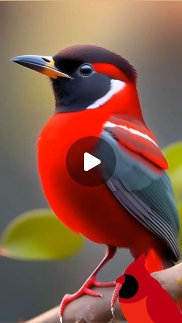 a red and black bird sitting on top of a tree branch