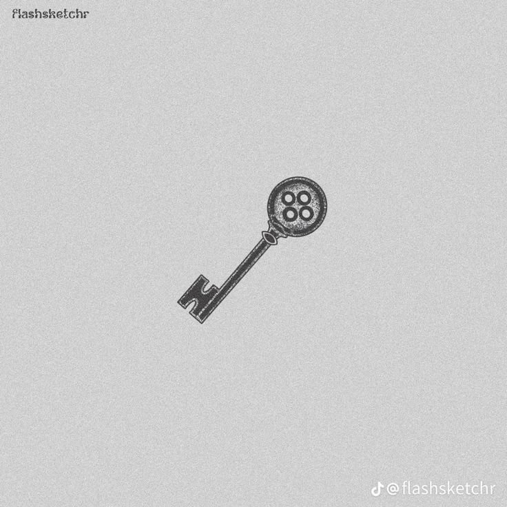 an old key is drawn in black and white