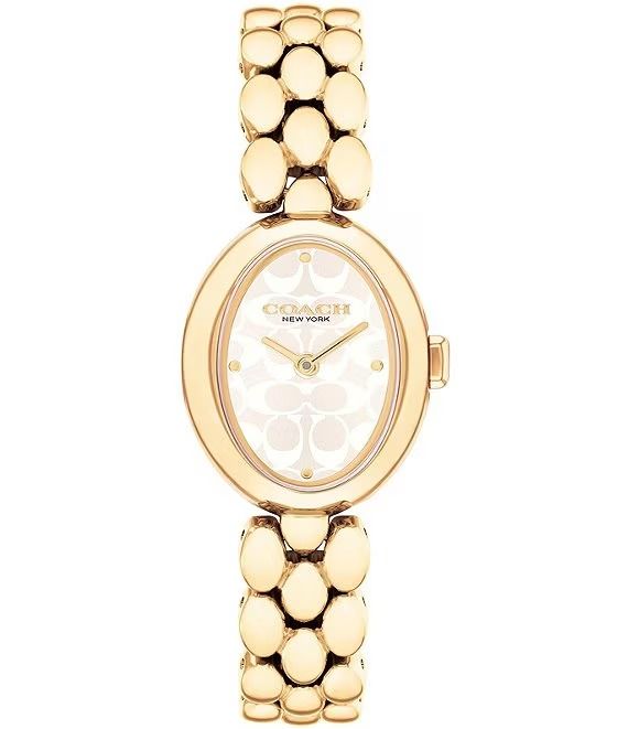 COACH Women's Sammy Quartz Analog Gold Tone Stainless Steel Bracelet Watch | Dillard's Cute Gold Watch, Women Watch Aesthetic, Coach Jewelry With Diamond Hour Markers, Women’s Gold Watch, Coach Watches Women, Gold Wrist Watch, Golf Watch, Coach Watch, 2024 Wishlist