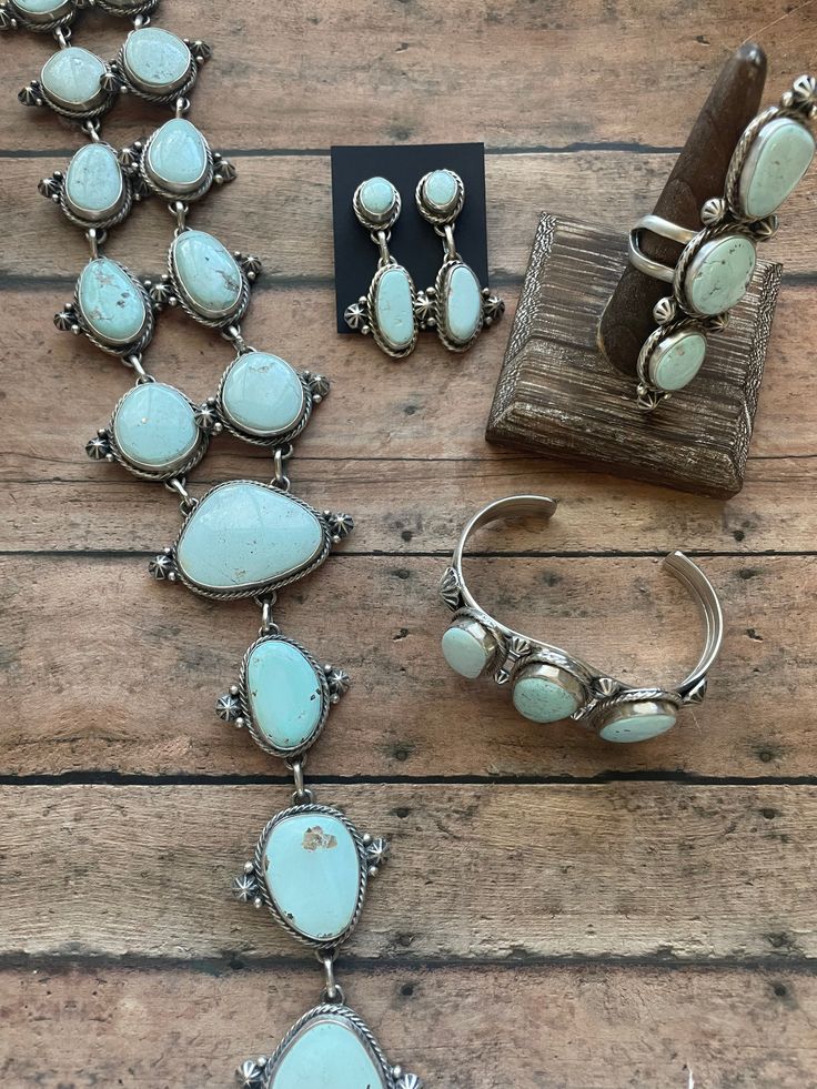 Larry Kaye Navajo Dry Creek Turquoise Drop Necklace, Earrings, Ring, B – Nizhoni Traders LLC Dry Creek Turquoise Jewelry, Dry Creek, Navajo Jewelry, Matching Rings, American Jewelry, Dream Jewelry, Drop Necklace, Native American Jewelry, Turquoise Jewelry