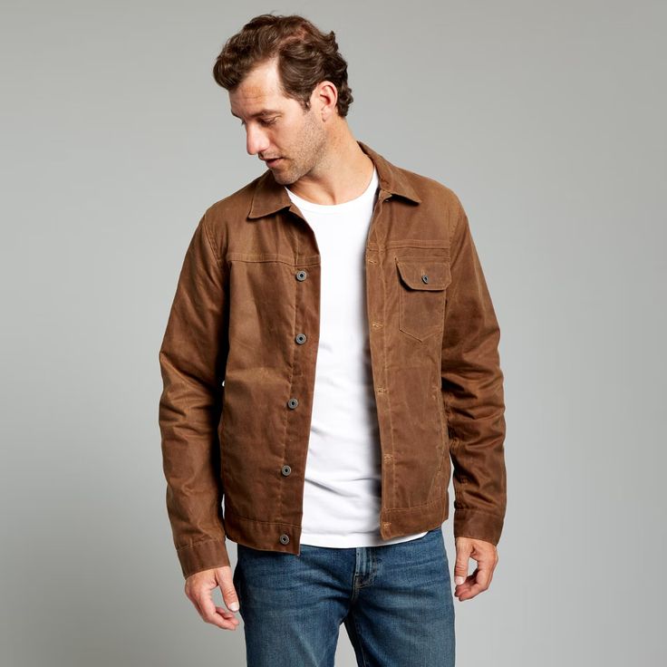 Flint and Tinder Flannel-lined Waxed Trucker Jacket - Havana | Gifts | Huckberry Rugged Outdoor Outerwear With Double-needle Stitching, Rugged Utility Jacket With Double-needle Stitching, Rugged Utility Jacket With Double-needle Stitching For Outdoor, Casual Leather Jacket With Flap Pockets For Outdoor, Brown Waxed Cotton Outerwear, Rugged Winter Utility Jacket With Flap Pockets, Fall Outdoor Denim Jacket With Flap Pockets, Classic Long Sleeve Utility Jacket With Waxed Finish, Fall Denim Jacket With Flap Pockets For Outdoor