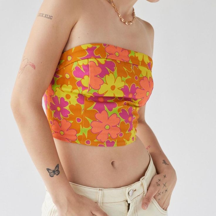 Urban Outfitters Floral Top Bustier-Style Top From Another Girl In An Oversized Floral Print. Ultra-Cropped And Fitted Style With A Strapless Silhouette. Finished With A Zip Closure At The Back. Multi Boho, Skater, Y2k, Retro, Deadstock Y2k Strapless Tube Top For Spring, Summer Y2k Strapless Tube Top, Printed Fitted Crop Top For Summer, Y2k Strapless Tube Top For Summer, Trendy Pink Strapless Top, Strapless Y2k Tube Top For Summer, Strapless Y2k Summer Tops, Spring Printed Sleeveless Crop Top, Y2k Sleeveless Tube Top For Summer