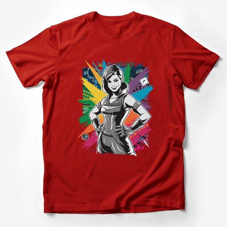 Women's Superhero T-Shirt, Comic Book Style Graphic Tee, Colorful Retro Fashion Top, Casual Cosplay Shirt, Feminine Power Tee Male T-Shirt Custom graphic T-Shirt.Customize your color Superhero Cotton T-shirt With Character Print, Superhero Short Sleeve T-shirt With Character Print, Superhero Cartoon Print Cotton T-shirt, Cosplay Crew Neck Top With Cartoon Print, Pop Culture Tops For Comic-con And Fan Conventions, Superhero Graphic T-shirt With Short Sleeves, Superhero Character Print Short Sleeve T-shirt, Superhero Character Print Tops For Fan Conventions, Red T-shirt With Pop Culture Sublimation Print