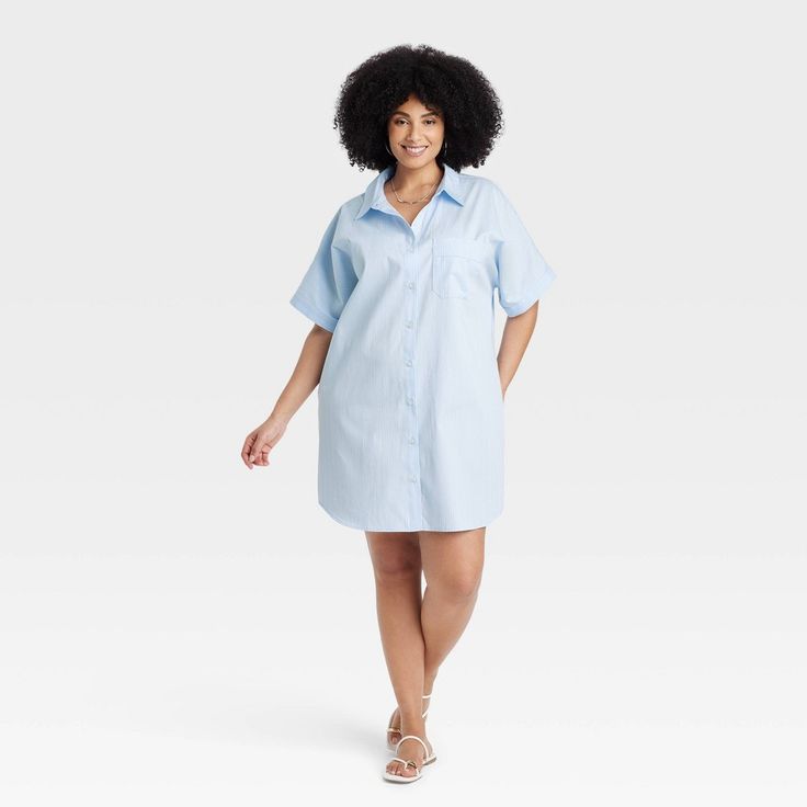 Add a cool and comfy piece to your casual wardrobe with this Elbow-Sleeve Woven Shirtdress from A New Day™. Fashioned in an knee length, this shirtdress features a collared neckline with button-down front and gathered back for ease of wear. The lightweight cotton twill fabric offers all-day comfort, while a chest patch pocket and side pockets provide space for stashing small essentials. A New Day™: Style that goes wherever you do. Summer Daytime Collared Shirt Dress, Collared Summer Daytime Dresses, Collared Shirt Dress For Summer Daytime, Relaxed Fit Summer Shirt Dress For Daytime, Relaxed Fit Shirt Dress For Summer Daytime, Spring Button-up Midi Dress For Daywear, Oversized Collared Dress For Day Out, Casual Shirt Dress For Daytime In Summer, Collared Mini Dress For Daywear In Spring