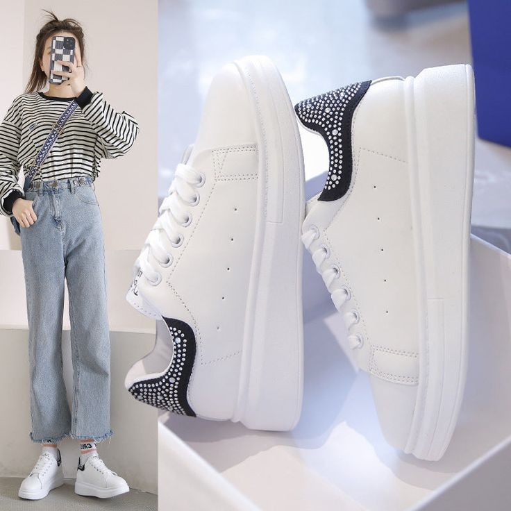 Specification:Product category: Sports casual shoesStyle: KoreanApplicable gender: femaleUpper material: artificial PUHeel height: middle heel (3-5CM)Color: black. pinkFunction: LightweightSole technology: injection molding shoesInsole material: EVASize information:Size: 36.37.38.39.40.41 New Trend Shoes, Club Outfits For Women, Sport Shoes Fashion, Skirt And Sneakers, Vintage Heels, Black Halter Dress, Injection Molding, Casual Sport Shoes, New Arrival Dress