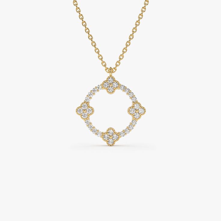 Statement Diamond Necklace in 14k Gold / 14k Diamond Clover Pendant Necklace / Layering Necklace / Stacking Pendant / April Birthstone Gift ▶ Details   * Made to Order * Gold Kt: 14K (also available in 18K) * Available Gold Colors: Rose Gold, Yellow Gold, White Gold * Length & Width: 15.5MM * Round Diamond: 16 Pc 1.1 MM * Round Diamond: 16 Pc 1.3 MM * Diamond Color & Clarity: G Color SI Clarity * Diamond Ctw: 0.32 * Ready to Ship in 3-10 Business Days ▶ See more of our Diamond Necklace - http://etsy.me/2mqa6O1  ▶ See our storefront here - http://etsy.me/2lUcVnH  ▶ All store sections here * Diamond Rings - http://etsy.me/2lwKUl8  * Diamond Earrings - http://etsy.me/2lyqVBP  * Diamond Necklace - http://etsy.me/2mqa6O1  * Diamond Bracelets - http://etsy.me/2mVrAB5  * Diamond Wedding Rings - h Classic Diamond Pendant, Gold Diamond Necklace With Round Cut Gemstone, Elegant Diamond Necklace With Square Pendant Accents, Exquisite Yellow Gold Necklace For Anniversary, Fine Jewelry Diamond Pendant Necklace With 17 Jewels, Diamond White Pendant Necklace With Gemstone, Yellow Gold Flower Pendant Necklace With Diamond Cut, White Gold Diamond Necklace With Flower Pendant, Timeless White Gold Diamond-shaped Jewelry