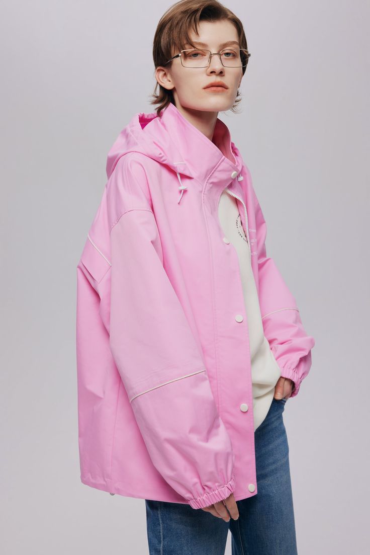 Details: Candy pink trench coat jacketHood, drawstring, and back flap design are full of outdoor feeling and casual sports temperament.Short silhouetteSmooth and firm hand feelingHeavyweight triple-proof material, can be waterproof, oil-proof, stain-resistant Materials & Care: polyester: 100% Hand wash | Dry clean Do not bleach Size & Fit: Model is 5'7", Bust 32, Waist 24, Hips 35, wearing a size S Item #: LN3JA05 Oversized Solid Hooded Jacket For Spring, Casual Pink Parka With Detachable Hood, Oversized Waterproof Spring Raincoat, Oversized Waterproof Raincoat For Spring, Pink Hooded Jacket With Pockets For Streetwear, Oversized Hooded Spring Windbreaker, Pink Hooded Parka With Detachable Hood, Oversized Hooded Windbreaker For Spring, Trendy Oversized Spring Parka