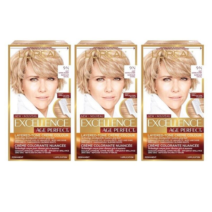 Brand new. 3 boxes. L'Oreal Paris Excellence Age Perfect Hair Color 9N Light Natural Blonde NEW. Paris Hair Color, Light Natural Blonde, Hair Color Images, Paris Hair, Perfect Hair Color, Covering Gray Hair, Grey Roots, Natural Blonde, Creme Color