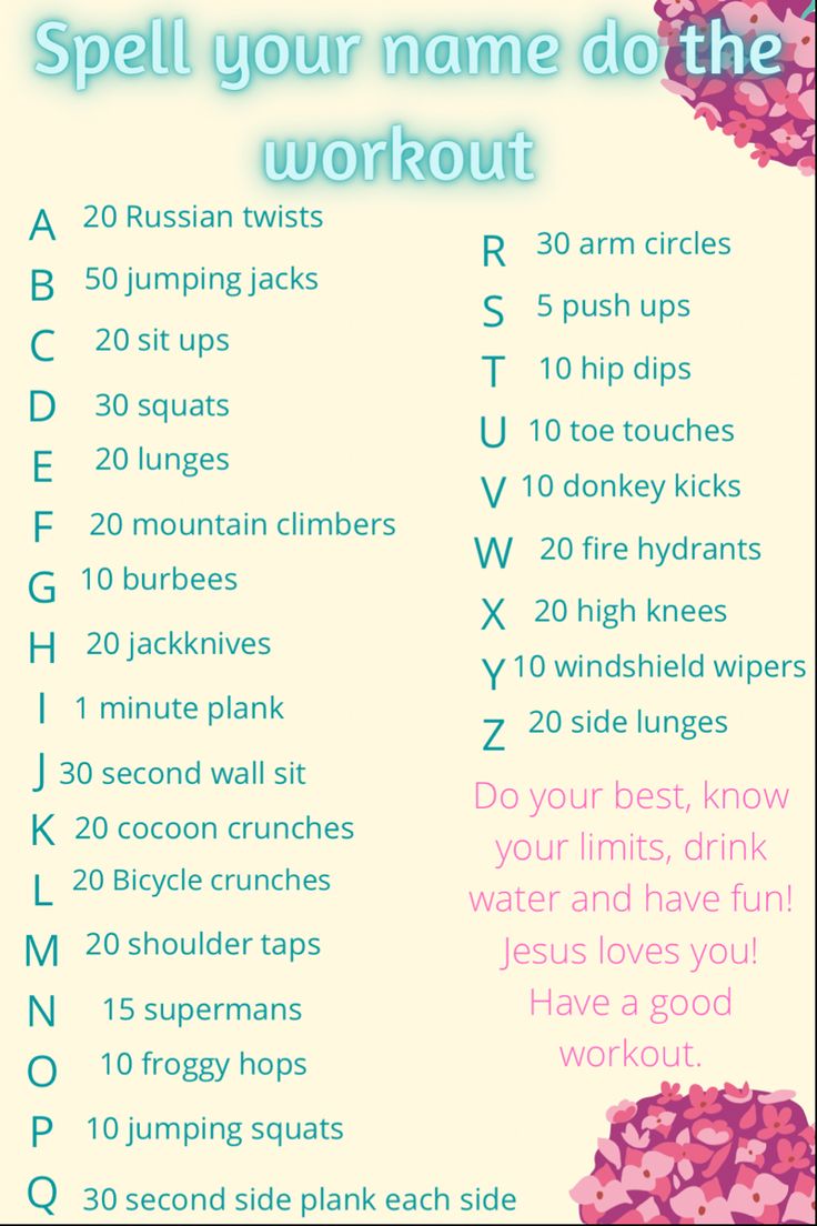 a poster with the words spell your name do the workout