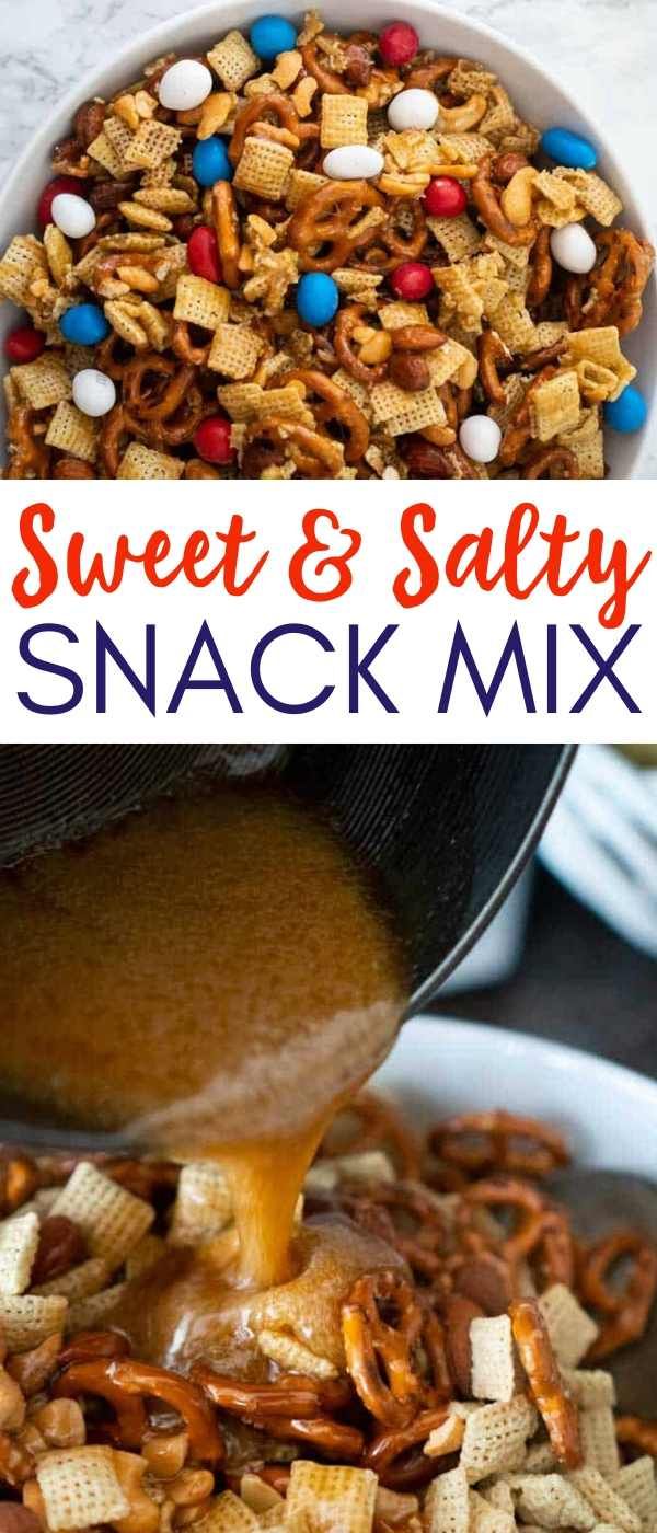 this sweet and salty snack mix is so good it's made with cereal, pretzels, and marshmallows