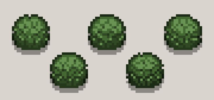 four pixellated green plants are shown in this image