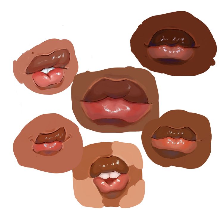 four different types of chocolate lips in various shapes and sizes, including one with the mouth open