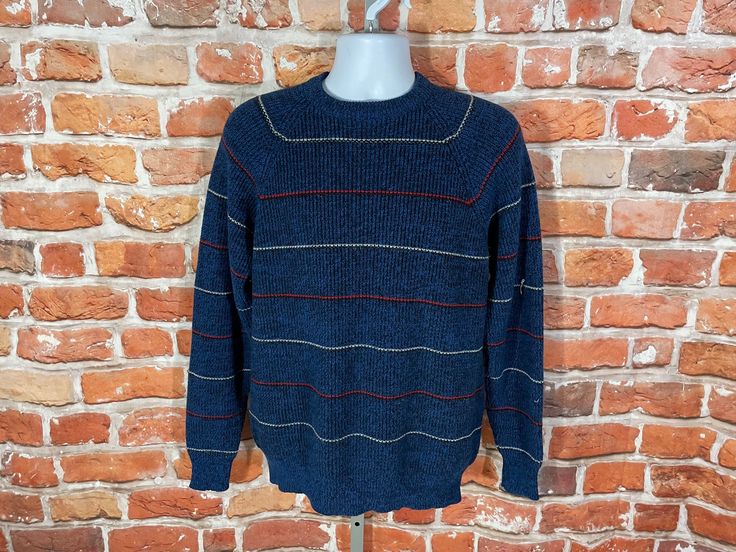 "vintage 1980s striped sweater. Straight out of grandpa's closet. Excellent lightly used condition no issues to note MEASURES -  23\" pit to pit and 27\" long TAGGED - L My policy is NO RETURNS. If I made an error I will make it right 100% but I am not responsible if you change your mind/\"item does not fit\". PLEASE use the measurements provided if you don't know how ask me I will gladly help you :) - This is a TRUE VINTAGE item! Vintage clothing sizing varies wildly ALWAYS use the measurements and info provided in the listing to assure proper fit! The item is decades/years old and will have signs of wear/age/etc so please read the description! ** Why buy from VINTAGE ASSAULT? Because I have sold THOUSANDS of items to THOUSANDS of satisfied customers and have a track record of quality" Vintage Striped Cotton Sweater, Vintage Striped Crew Neck Sweater, Retro Striped Crew Neck Sweater, Random Clothes, Striped Sweater, Change Your Mind, True Vintage, Vintage Clothing, Basil