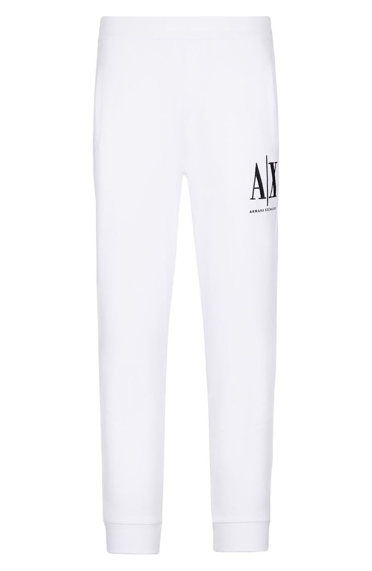 Dimensional Armani Exchange embroidery tops one leg of sweatpants knit from soft, breathable cotton in a fit that stays close for easy-moving comfort. Elastic waist with internal drawcord Front welt pockets; back welt pocket Banded cuffs 100% cotton Machine wash, tumble dry Imported Men's Clothing White Sweatpants With Ribbed Waistband For Jogging, White Sweatpants With Elastic Waistband For Jogging, White Sweatpants With Ribbed Waistband For Sports, White Relaxed Fit Sweatpants For Jogging, White Joggers With Ribbed Waistband For Sports, White Sweats With Ribbed Waistband For Sports, Athleisure Jogging Bottoms With Logo Detail, White Sweatpants For Winter Jogging, Athleisure Bottoms With Logo Detail For Jogging