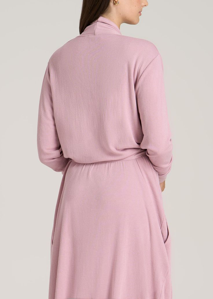 About Our Extra-Long Women’s Robe This waffle lounge robe for tall women is made for cozy nights in and lazy weekend mornings. When it comes to relaxation, you need options that are as soft and comfy as they are long enough – which is why we design all of our loungewear for tall women between 5’9” and 6’6”. This extra-long women’s robe has been designed for your height, with a length that will end below the knee and sleeves with ribbed cuffs that will go all the way past your wrists. Loungewear V-neck Robe With Tie Waist For Loungewear, Long Sleeve Relaxed Fit Dress For Lounging, Solid Color Relaxed Fit Dresses For Loungewear, Relaxed Fit Solid Color Loungewear Dress, Feminine Long Sleeve Sleepwear For Relaxation, Solid Color Long Sleeve Robe For Loungewear, Feminine Long Sleeve Robe For Daywear, Feminine Long Sleeve Loungewear Dresses, Spring Long Sleeve Sleepwear With Tie Waist