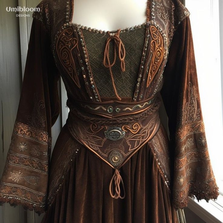 Celtic Fantasy Outfit, Celtic Style Clothes, Celtic Dress Medieval, Celtic Clothing Women, Celtic Aesthetic Outfit, Viking Clothes Women, Medieval Clothing Aesthetic, Medival Dresses Aesthetic, Viking Dress Woman