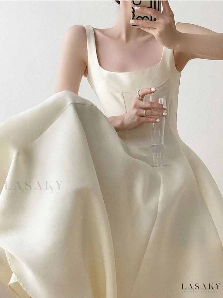 Lasaky - Simple Elegance Adult Evening Party Banquet Satin Host Dress for Wedding Occasion and Everyday Wear How To Fold Sleeves, Dress For Wedding, Pink Prom, Daily Dress, Vintage Casual, White Midi Dress, Simple Elegance, Evening Party, Dress With Bow