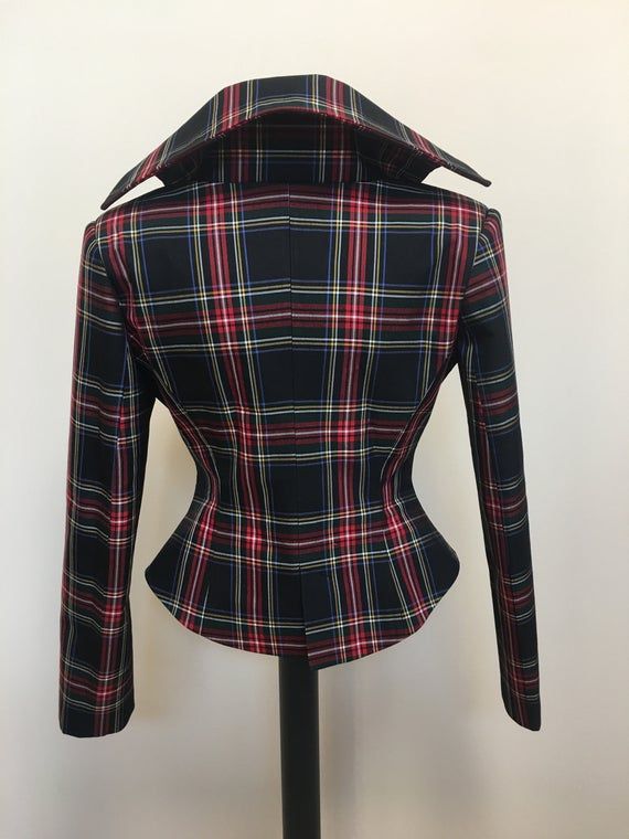 This is a very stylish and elegant jacket . Leght  58cm - at back. Fully lined. A jacket especially made to turn heads and give you that wow factor :)SIZE CHARTSIZE S - US 6, UK 8, EU 36bust: bust around 34.5”/90cmWaist: waist around 27.5”/70cmHips: hips around 34.5”/90cmSIZE M - US 8, UK 10, EU 38bust: bust around 37.5”/95cmWaist: waist around 29.5”/75cmHips: hips around 37.5”/95cmSIZE L - US 10, UK 12, EU 40bust: bust around 39.5"/100cmWaist: waist around 31.5”/80cmHips: hips around 39.5”/100c Fitted Plaid Outerwear For Business, Fitted Plaid Outerwear With Lapel Collar, Fitted Plaid Outerwear With Buttons, Fitted Plaid Blazer For Business, Plaid Fitted Blazer For Business, Fitted Plaid Blazer With Lapel Collar, Fitted Plaid Blazer For Fall, Formal Fitted Plaid Blazer, Fall Plaid Fitted Blazer