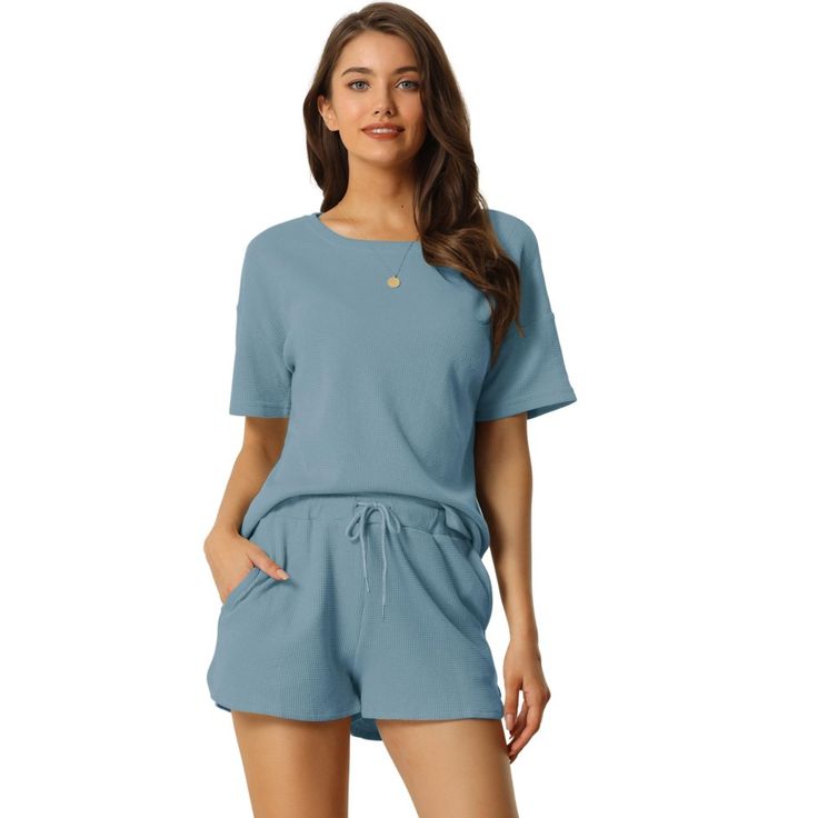 This style of sleeping shirt is easy to put on or take off, giving you a relaxed and simple dressing experience, keeping you nice and comfortable all day. Top: Waffle Tops with Round Neck and regular fit. Bottom: Shorts featured elastic waist with two side pockets. This pajama set is classy, even if a guest visits suddenly, you won't feel embarrassed, making your home life more convenient. The pajama sets can also be a perfect gift for your mom, wife, daughter, or girlfriend as loungewear, or sl Sleeping Shirt, Simple Dressing, Cute Sleepwear, Womens Pyjama Sets, Sleepwear Sets, Gifts For Your Mom, Sleep Shirt, Short Pajama Set, Pajama Sets