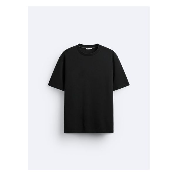 JACQUARD TEXTURED T-SHIRT Modern Black Crew Neck T-shirt, Classic Short Sleeve T-shirt For Streetwear, Zara Crew Neck T-shirt With Relaxed Fit, Modern Short Sleeve T-shirt, Modern Solid Color Short Sleeve T-shirt, Black Relaxed Fit Short Sleeve Top, Basic Black Short Sleeve Top With Relaxed Fit, Basic Black Short Sleeve Top Relaxed Fit, Black Graphic Tee Short Sleeve Crew Neck Top