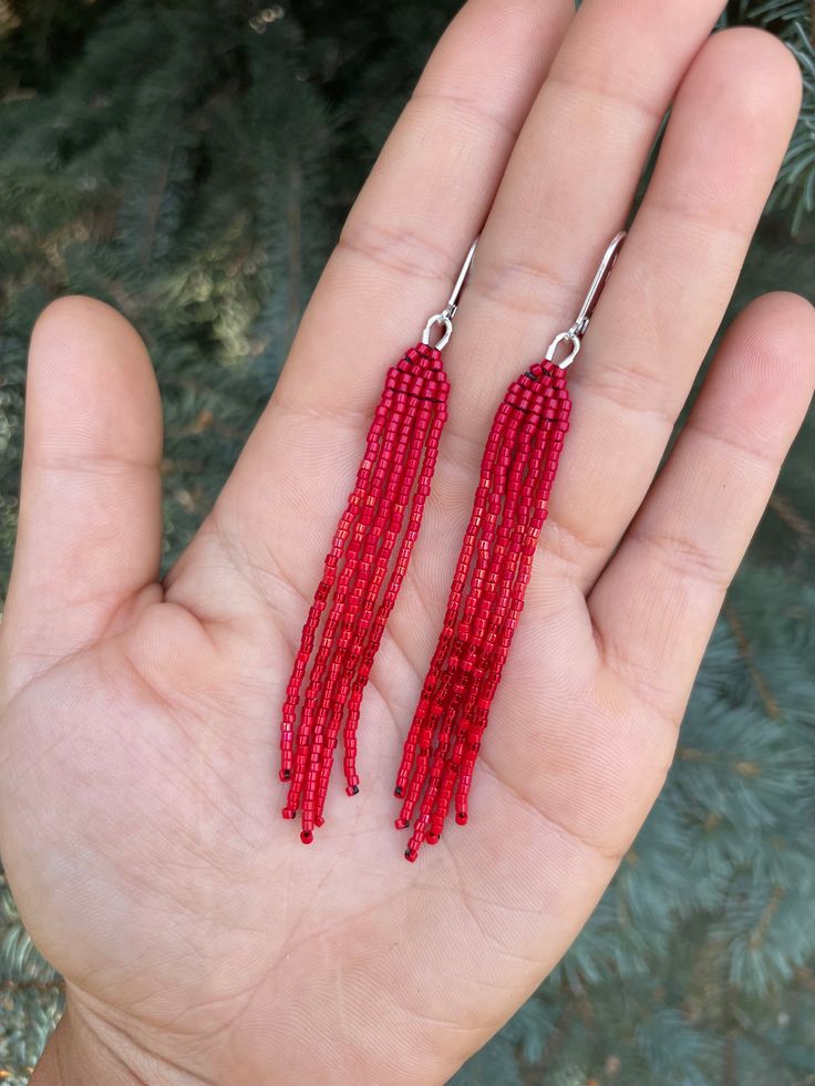 Red beaded fringe earrings Hand made with Miyuki delica and seed beads Silver leverback hooks Handbeaded in Calgary, Alberta Free, plastic-free shipping in Canada with Canada Post 🌿(lettermail no tracking) 3 days in AB, 4-8 days National Thank you everyone for supporting my shop! 💕 Red Fringe Earrings, Cool Beaded Jewelry, Red Tassel Earrings With Dangling Round Beads, Red Tassel Earrings With Round Beads As Gift, Red Beaded Dangle Earrings With Tiny Beads, Red Beaded Fringe Tassel Earrings With Round Beads, Red Dangle Beaded Earrings With Tiny Beads, Red Beaded Fringe Tassel Earrings Gift, Red Beaded Fringe Tassel Earrings