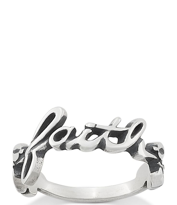 Faith Ring Featuring a simple message of faith surrounded by growing leaves&#x2C; this sterling silver ring from James Avery symbolizes one's growing devotion. It s sure to lift your spirits and give you hope every time you put it on. It s versatile enough to pair with several other faith-themed designs. Product Specifications: Sterling Silver Available in Whole and Half Sizes 4-10 Not Available for Ring Sizing 3/8 inch WideSterling silverSlip on clos James Avery Crown Ring, Silver Rings James Avery, James Avery Best Friend Rings, James Avery Dangle Rings, James Avery Texas Charm, James Avery Rings, Pandora Bracelet Charms Ideas, Xoxo Jewelry, Sterling Silver Jewelry Rings